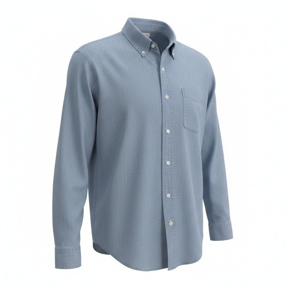 L.L. Bean Traditional Fit Button Down Shirt Long Sleeve Pocket Chambray Blue XL‎